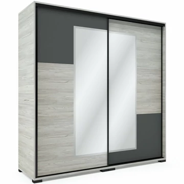 NEO 200 cm tolóajtós tükrös gardrób - Katthult / Matt Sötétszürke betét / Fekete profil