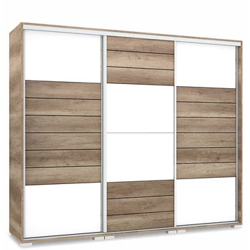 NÍLUS 239 cm magasfényű gardrób - Canyon Tölgy / Magasfényű Fehér üveg