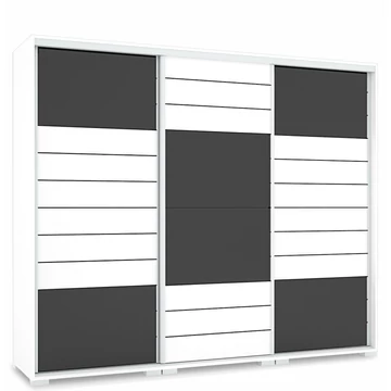 NÍLUS 239 cm magasfényű gardrób - Rusztik Fehér / Magasfényű Fekete üveg