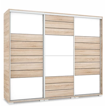 NÍLUS 239 cm magasfényű gardrób - Sonoma Tölgy / Magasfényű Fehér üveg