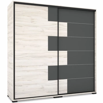 STONE 200 cm tolóajtós gardrób - Justus Tölgy / Matt Sötétszürke / Fekete profil
