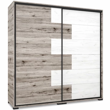 STONE 200 cm tolóajtós gardrób - San Remo / Fehér Tölgy / Fekete profil