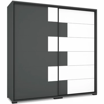 STONE 200 cm tolóajtós gardrób - Matt Sötétszürke / Rusztik Fehér / Fekete profil