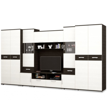 BASEL nappali szekrénysor 400 cm LED világítással - Nero / Bianco