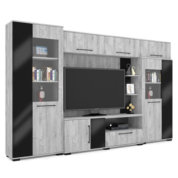 MERLIN nappali szekrénysor 320 cm - Frizo Szürke / Magasfényű Fekete (M2)