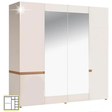 LYNATET 23 4 ajtós szekrény, extra magas fényű - Fehér / Sonoma Trüffel