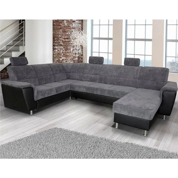 SANTIAGO U-alakú sarokülő ágyfunkcióval és ágyneműtartóval - Fekete / Matrix 19 sötétszürke - BALOS(2SK-RE-3F-OTM))