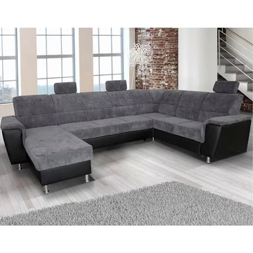 SANTIAGO U-alakú sarokülő ágyfunkcióval és ágyneműtartóval - Fekete / Matrix 19 sötétszürke - JOBBOS(OTM-3F-RE-2SK)