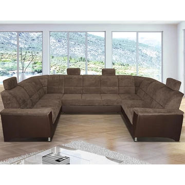 SANTIAGO Univerzális U alakú ülőgarnitúra (2SK-RE-3F-RE-2SK), barna textilbőr/Matrix 5 szövet barna