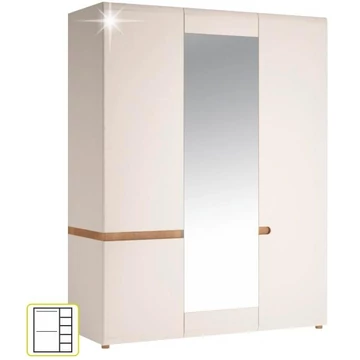 LYNATET 22 3 ajtós szekrény, extra magas fényű - Fehér / Sonoma Trüffel