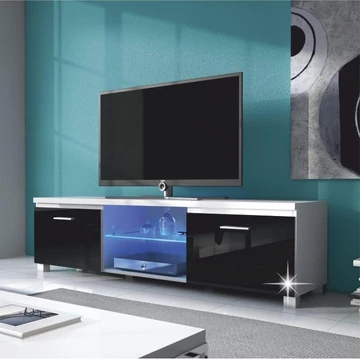 LUGO 2 TV asztal LED világítással - Fehér / Fekete extra magas fényű