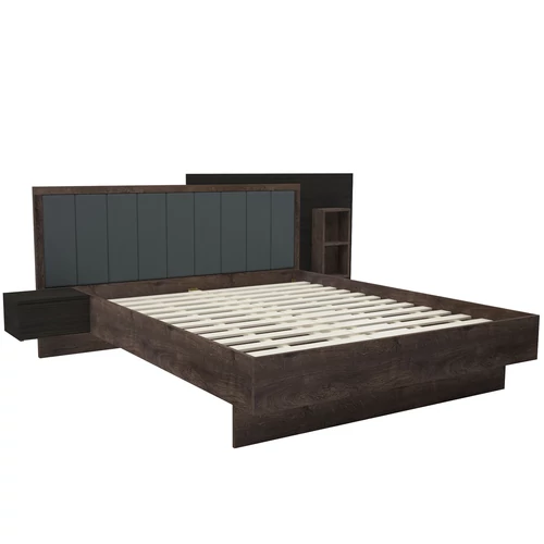 LISSZABON ágykeret ágyráccsal 160x200 cm - Iszap Tölgy / Nero + 1 db Éjjeliszekrény és lerakópolc