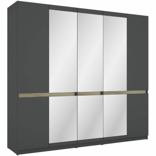 BOSS 225 cm nyílóajtós gardrób 3 TÜKÖRREL - Matt Sötétszürke / Artisan Tölgy