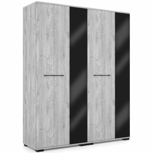MERLIN 160 cm nyílóajtós gardrób - Frizo Szürke / Magasfényű Fekete