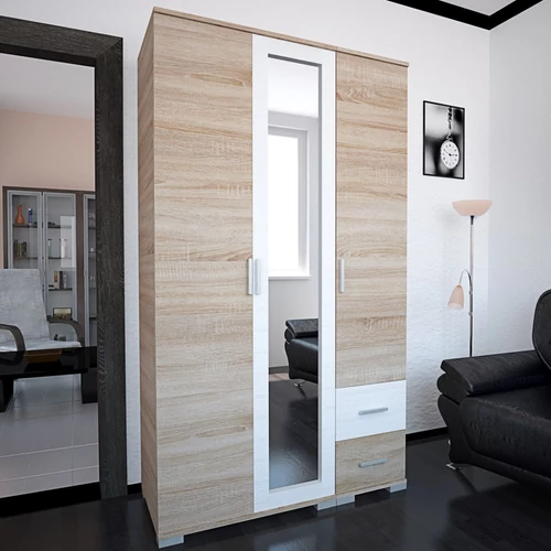 NÁPOLY 120 cm nyílóajtós gardrób - Sonoma Tölgy / Rusztik Fehér