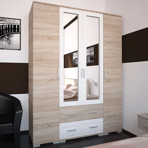 NÁPOLY 160 cm nyílóajtós gardrób - Sonoma Tölgy / Rusztik Fehér