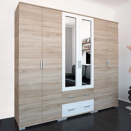 NÁPOLY 240 cm nyílóajtós gardrób - Sonoma Tölgy / Rusztik Fehér