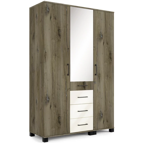 NEPAL 135 cm nyílóajtós gardrób - Sötét Justus Tölgy / Magasfényű Beige
