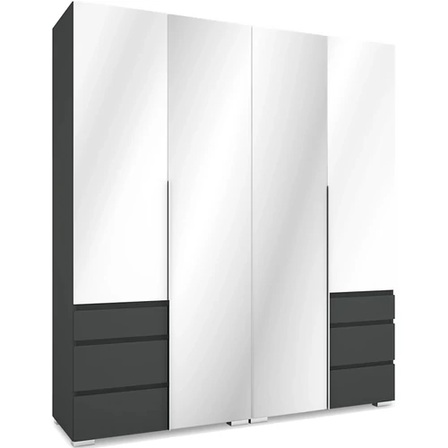 SILVER 180 nyílóajtós gardrób 2 TÜKÖRREL - Matt Sötétszürke / Magasfényű Fehér