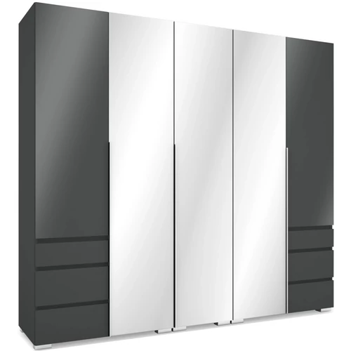 SILVER 225 nyílóajtós gardrób 3 TÜKÖRREL - Matt Sötétszürke / Magasfényű Szürke