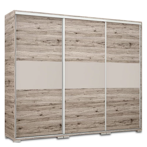 BOND 239 cm tolóajtós gardrób magasfényű betéttel - San Remo / Magasfényű Latte