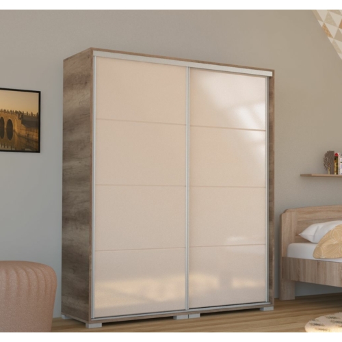 BOND 160 cm magasfényű gardrób - Canyon Tölgy / Magasfényű Beige üveg