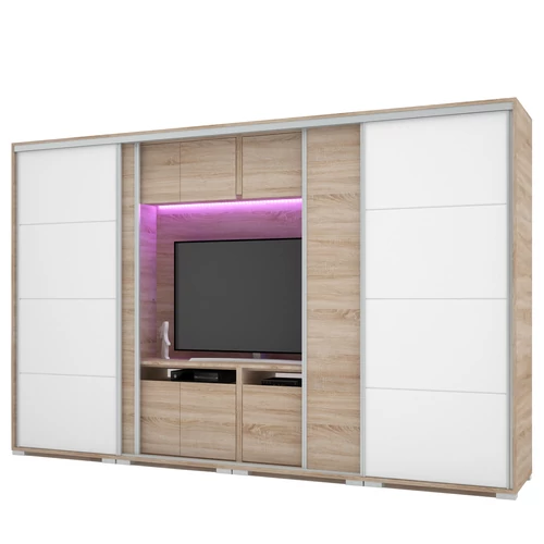 BOND 2BL/2MF 318 cm TV-s gardrób - Sonoma Tölgy / Magasfényű Fehér