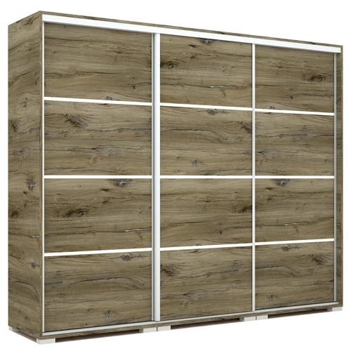 BORNEO 239 cm tolóajtós gardrób - Sötét Justus Tölgy / Fehér csík