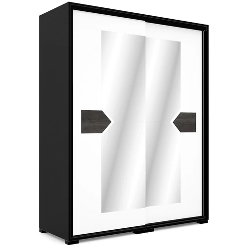 BRAVO 160 cm tolóajtós gardrób - Matt Fekete / Rusztik Fehér / Fekete profil