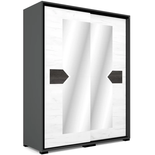 BRAVO 160 cm tolóajtós gardrób - Matt Sötétszürke / Fehér Tölgy / Fekete profil