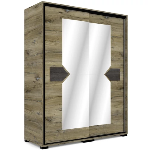 BRAVO 160 cm tolóajtós gardrób - Sötét Justus Tölgy / Canterbury / Fekete profil