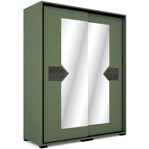 BRAVO 160 cm tolóajtós gardrób - Olíva Zöld / Canterbury / Fekete profil