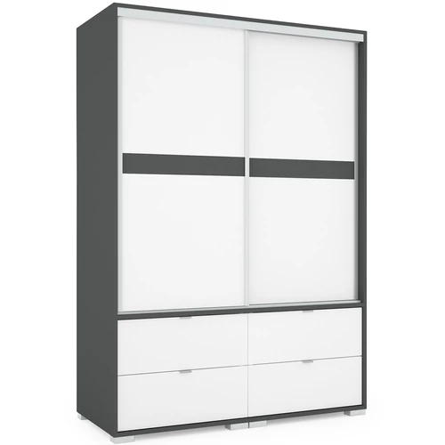 CÉZÁR 140 cm tolóajtós gardrób - Matt Sötétszürke / Rusztik Fehér
