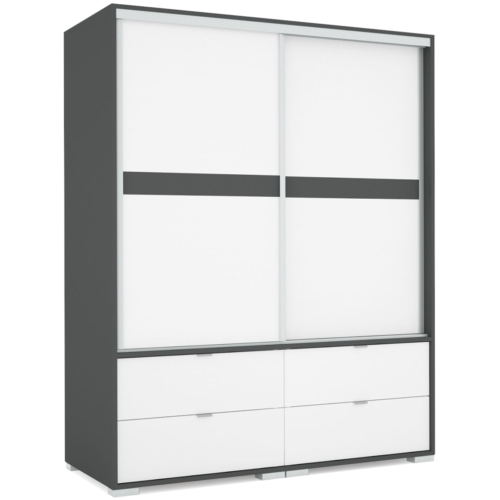 CÉZÁR 160 cm tolóajtós gardrób - Matt Sötétszürke / Rusztik Fehér