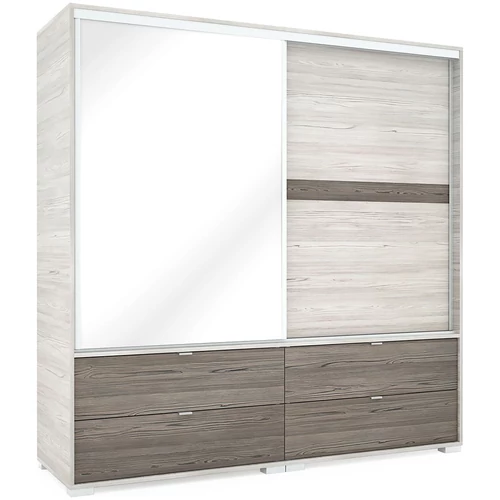 CÉZÁR 200 cm tolóajtós gardrób 1 TÜKÖRREL - Katthult / Sötét Katthult