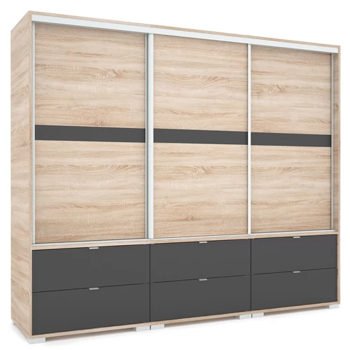 CÉZÁR 239 cm tolóajtós gardrób - Sonoma Tölgy / Matt Sötétszürke