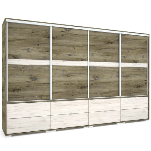 CÉZÁR 318 cm tolóajtós gardrób - Sötét Justus Tölgy / Justus Tölgy