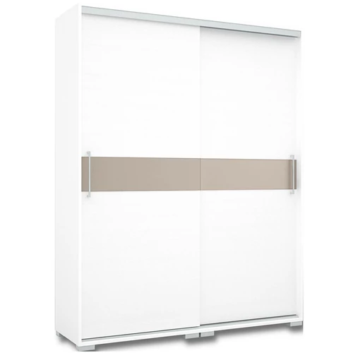 CITY 160 cm tolóajtós polcos gardrób - Rusztik Fehér (Erezett Fehér) / Fehér / Magasfényű Beige