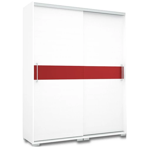 CITY 160 cm tolóajtós polcos gardrób - Rusztik Fehér / Fehér / Magasfényű Piros