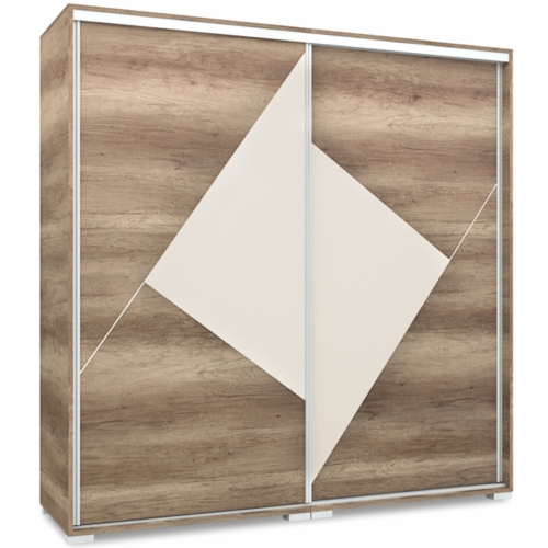 COLUMBIA 200 cm tolóajtós gardrób - Canyon Tölgy / Magasfényű Beige