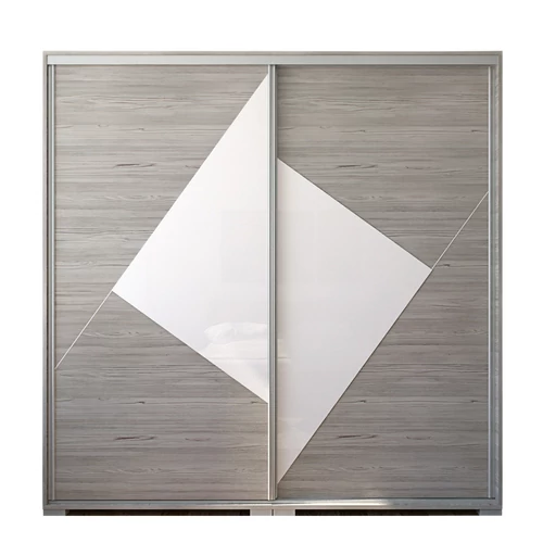 COLUMBIA 200 cm tolóajtós gardrób - Katthult / Magasfényű Fehér üveg