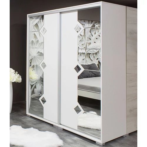 DIAMOND 180 cm tolóajtós tükrös gardrób - Rusztik Fehér