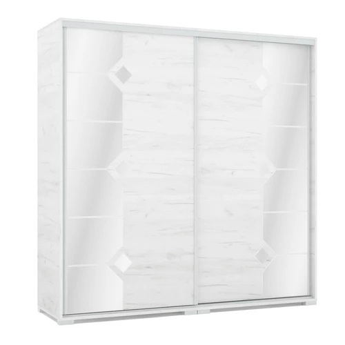 DIAMOND 200 cm tolóajtós tükrös gardrób - Fehér Tölgy