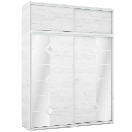 DIAMOND 200 cm tolóajtós tükrös gardrób MAGASÍTÓVAL - Fehér Tölgy