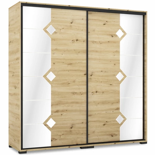 DIAMOND 200 cm tolóajtós tükrös gardrób - Artisan Tölgy / Fekete profil