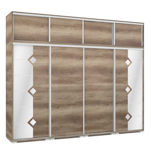 DIAMOND 318 cm tolóajtós tükrös gardrób MAGASÍTÓVAL - Canyon Tölgy