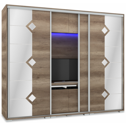 DIAMOND 239 cm tükrös TV-s gardrób - Canyon Tölgy