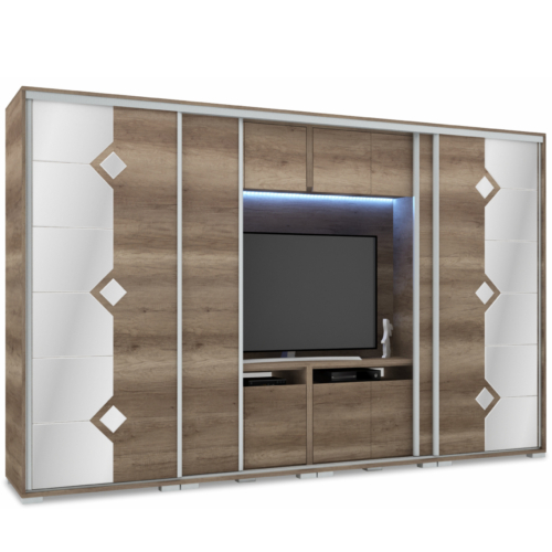 DIAMOND 318 cm tükrös TV-s gardrób - Canyon Tölgy
