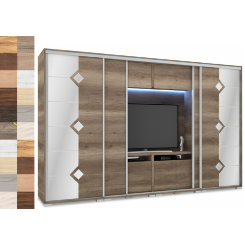 DIAMOND 318 cm tükrös TV-s gardrób - VÁLASZTHATÓ SZÍNEKBEN