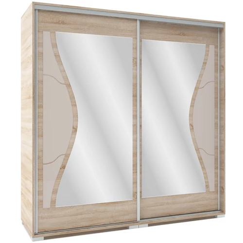 DIEGO 200 cm tolóajtós gardrób - Sonoma Tölgy / Latte festett üveg